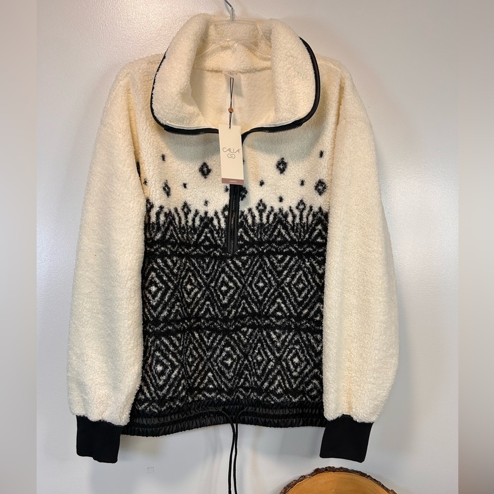 CALIA‎ by Carrie Underwood Black White 1/4 Zip Sherpa Pullover Women’s Large
